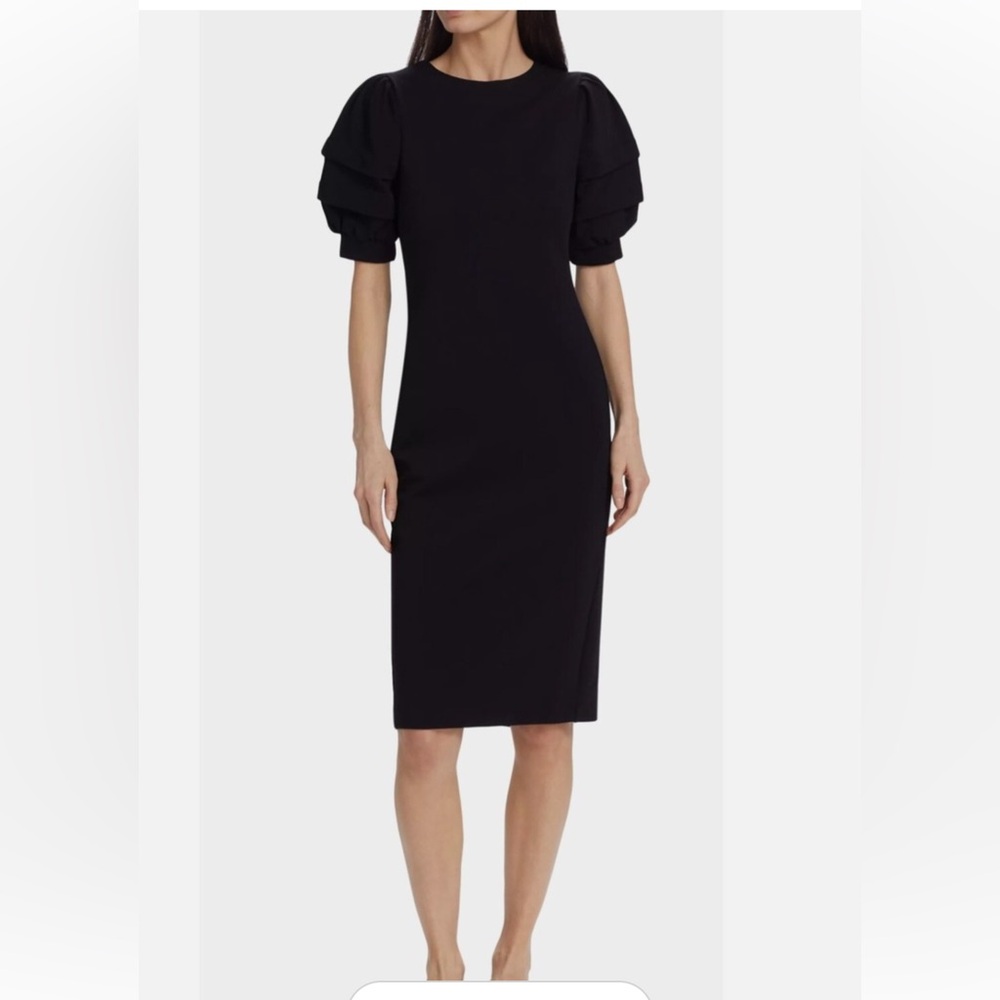 NWOT Max Mara Peonie black Tiered Puff-Sleeve Midi-Dress Size 10